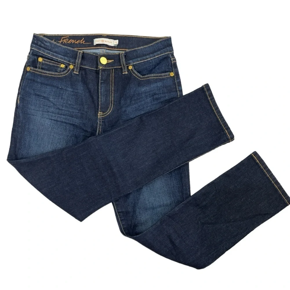 Tory Burch Midrise Ankle Straight Jeans size 24 in Dark Wash